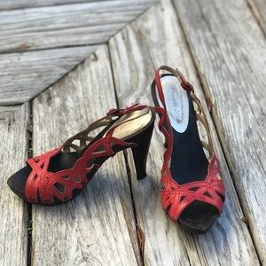 Red wooden heels